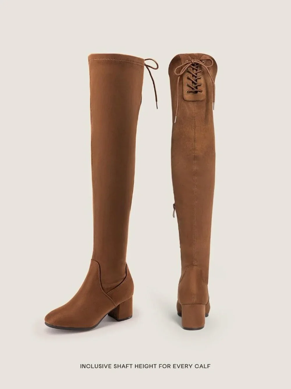 Women's Brown Suede Faux Suede Fall Chunky Heel Over The Knee Thigh High Boots